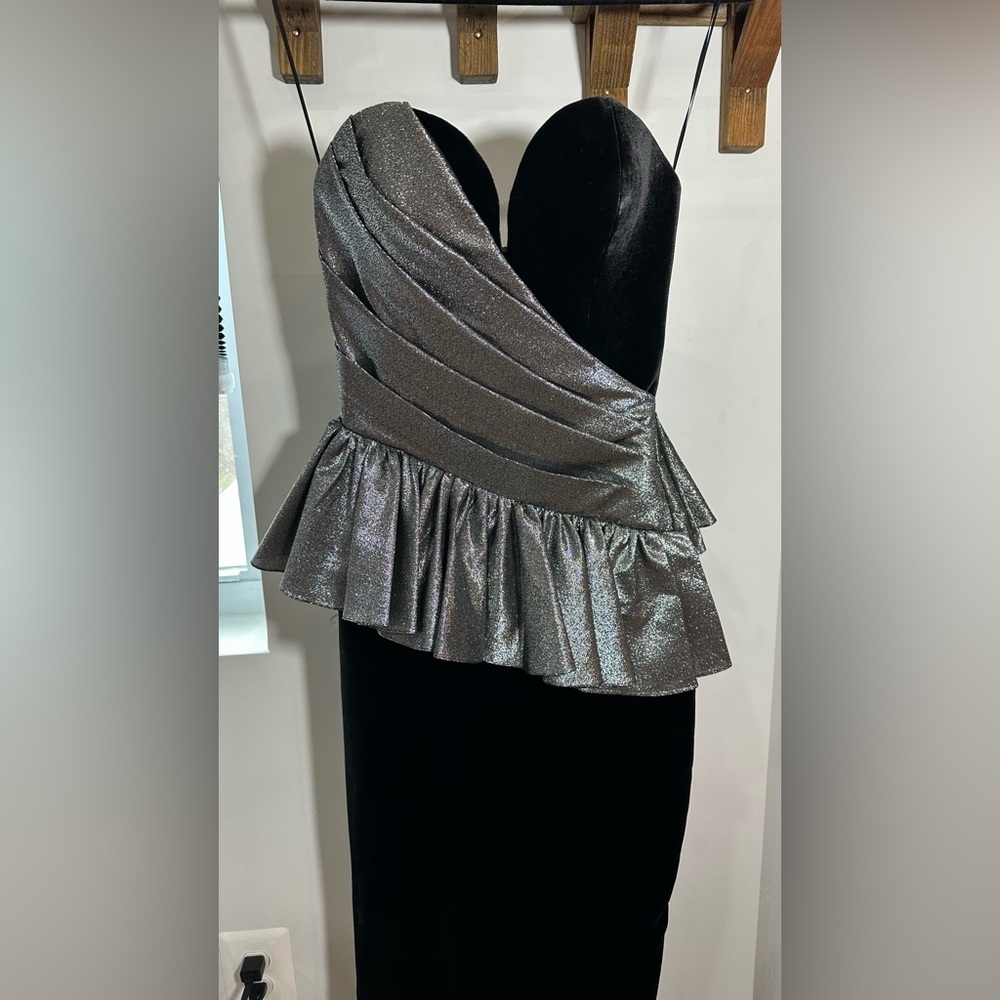 Nwt Rasario Black & Silver Metallic Silk & Velvet Draped Corset Gown Fr34 (Us 0) — image 7 of 8